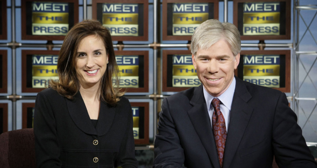 Betsy Fischer and David Gregory on the set of Meet the Press